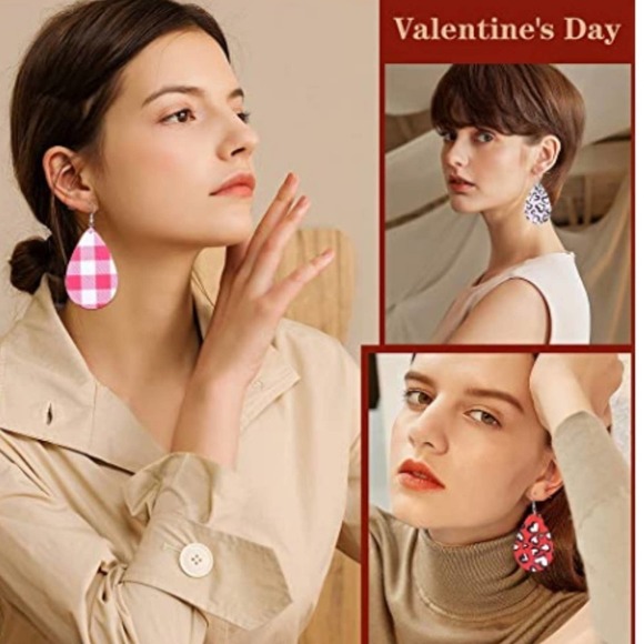 5/$25 Valentines Earrings Heart Shaped Earrings Valentines Day Faux Leather Earr - Picture 3 of 7